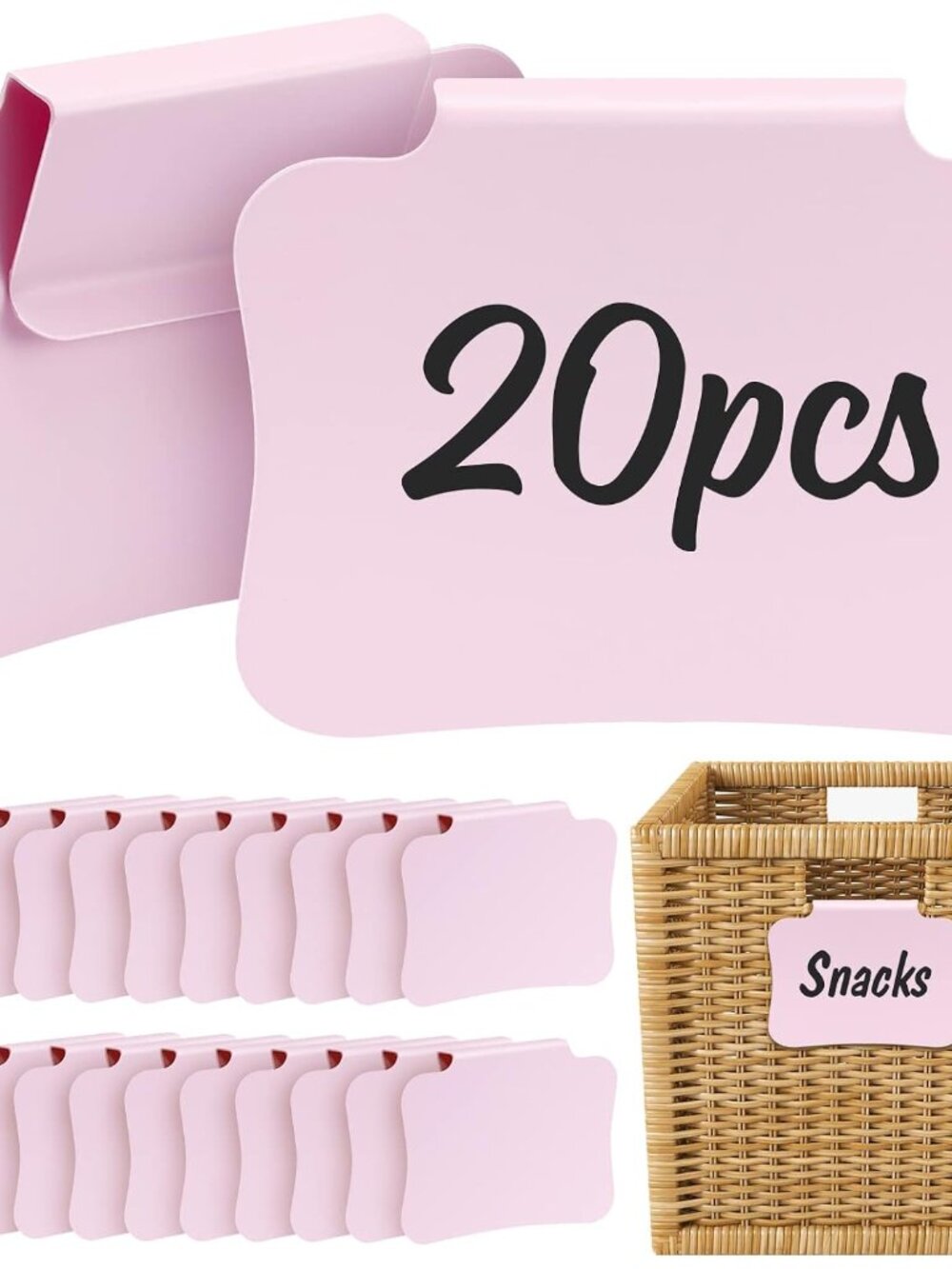 20PCS Basket Labels Clip On, Removable Plastic Bin for Storage Bins, Pantry Orga